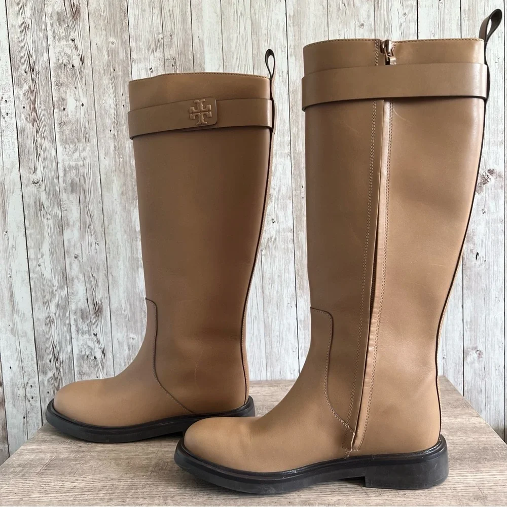 Tory Burch Double T Utility Leather Tall Boots NWOB Preppy 7.5